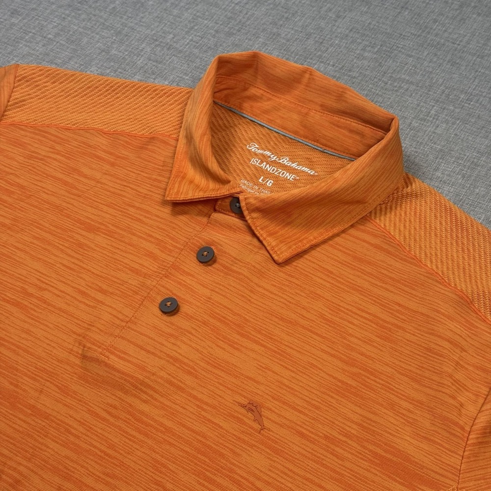 Tommy Bahama IslandZone Polo‎ Shirt Mens L Orange Polyester Golf Performance